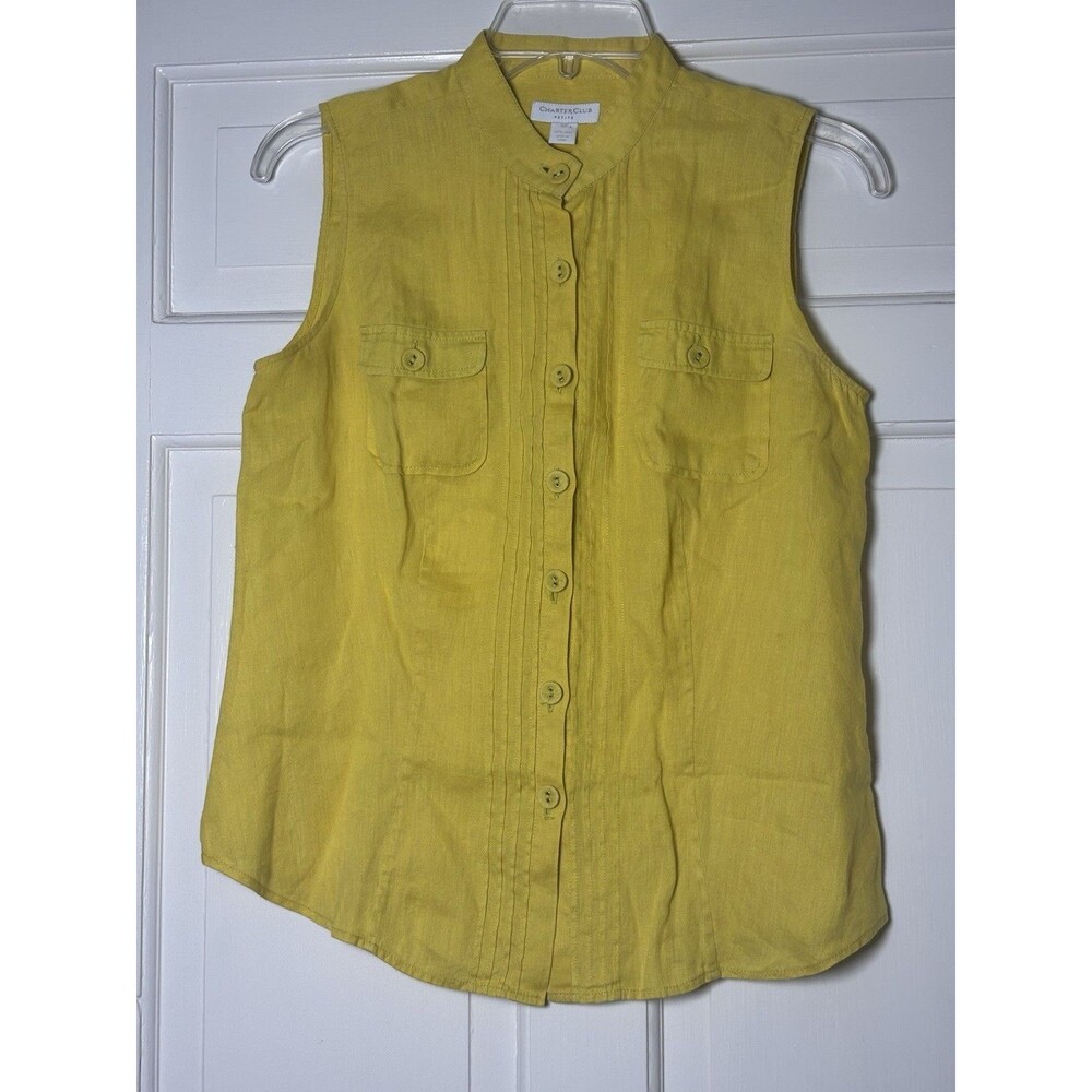 Charter Club Womens 6P Vibrant Yellow Sleeveless Linen Top